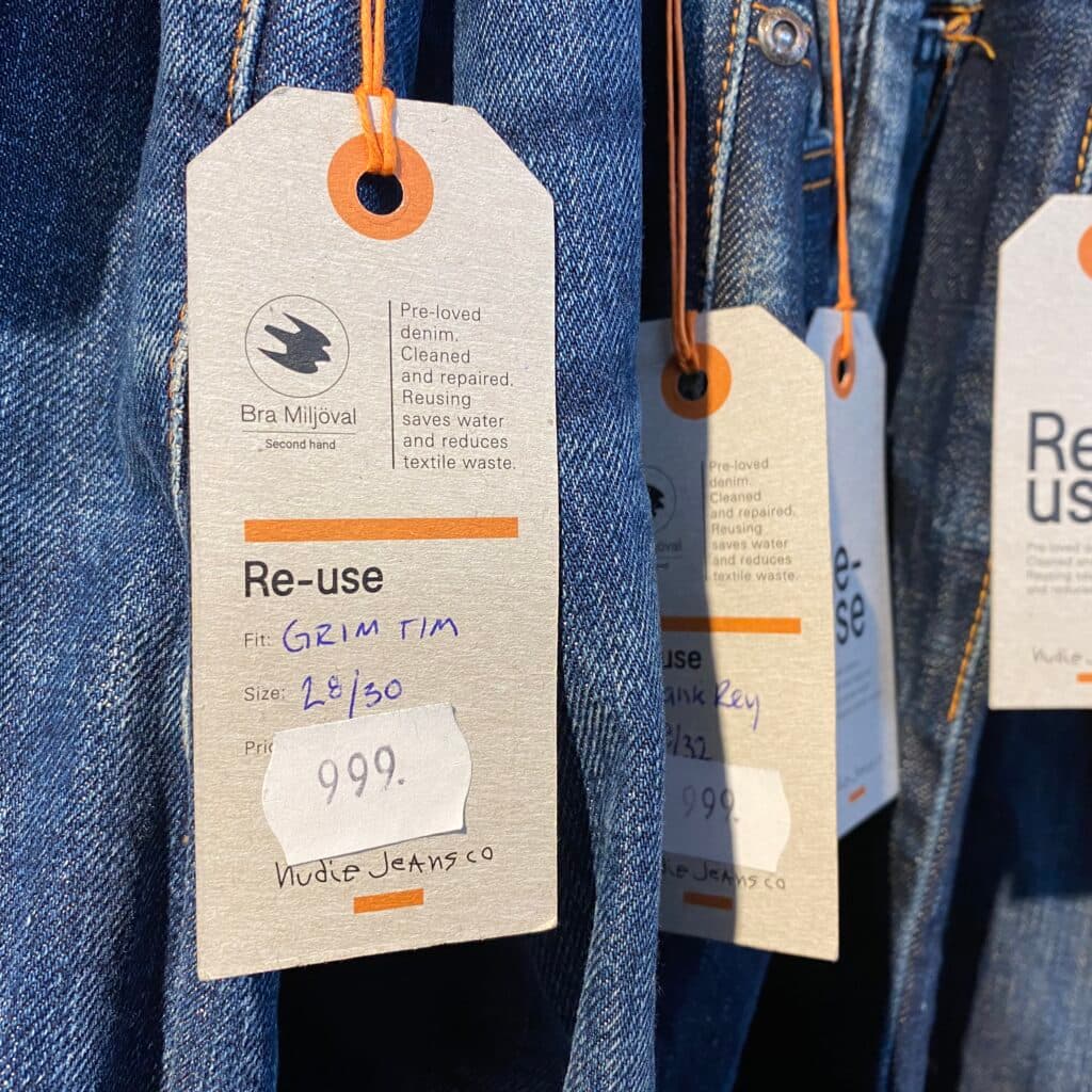 reuse, återanvändning, jeans, prislapp, miljömärkt, miljömärkning, återanvända, byxor, textil, kläder