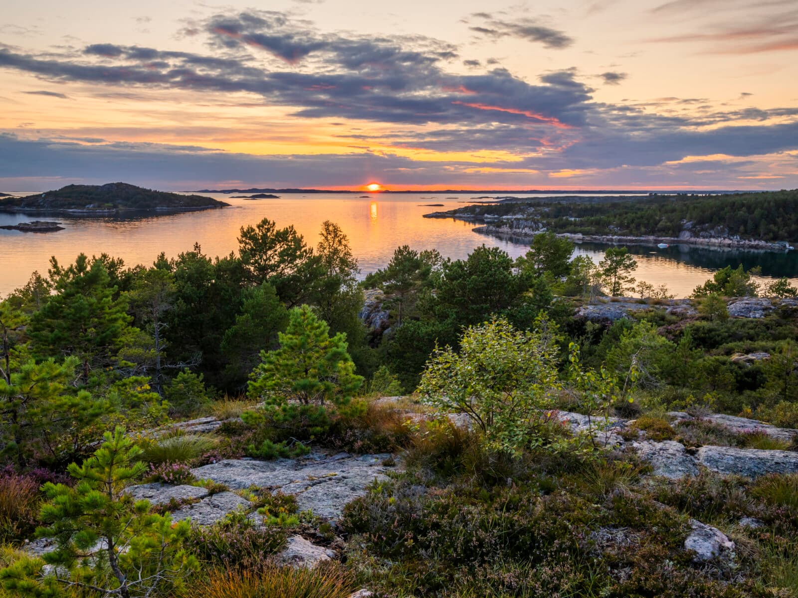 solnedgång,vatten,skärgård,vatten,klippor