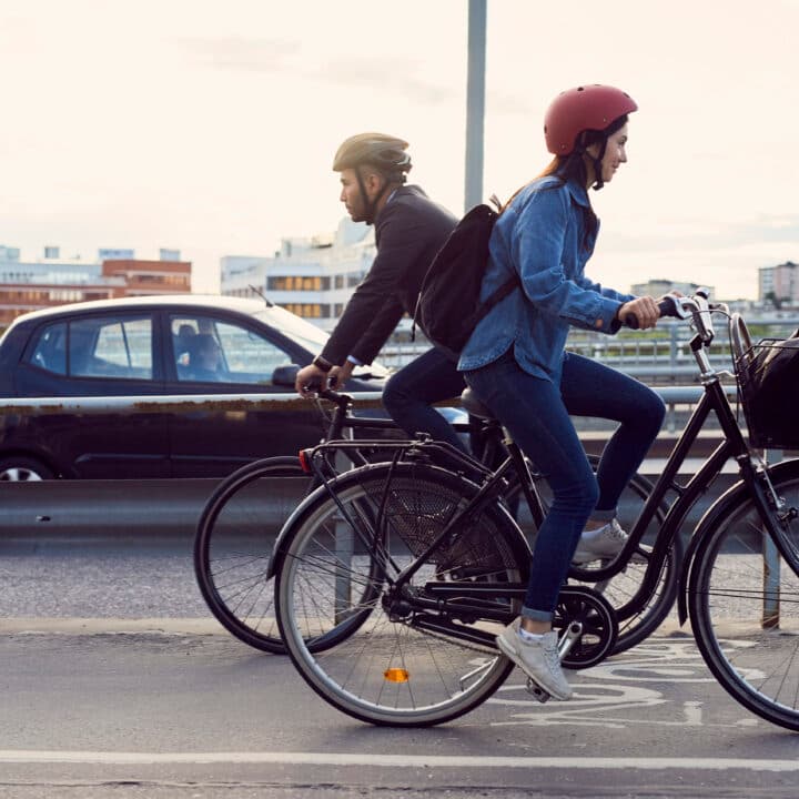 cykelväg, exteriör, föräldraledighet, pappaledighet, pendling, pendling, staden, bil, höghus, ...