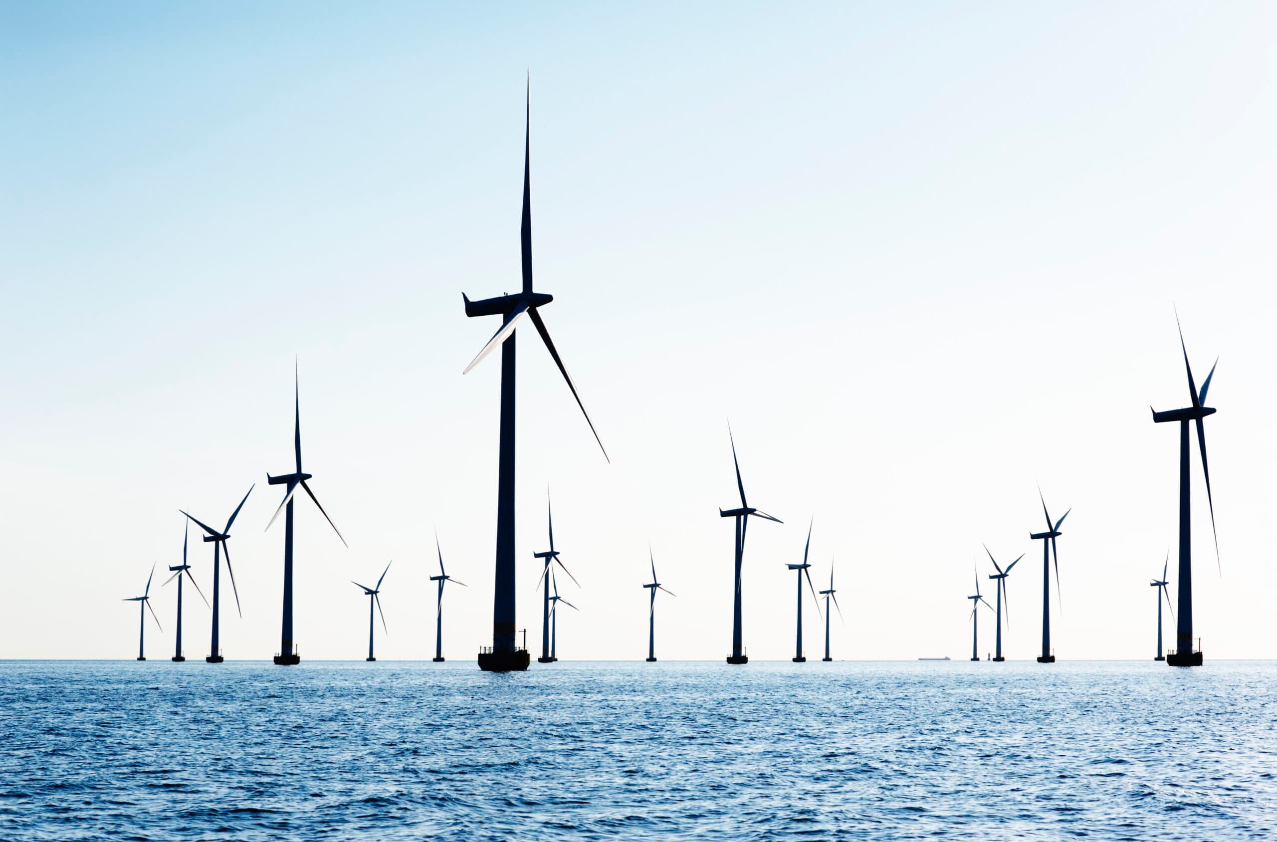 bridge, clear sky, climate smart, closeness, color image, day, energy, environment, environment-friendly, horizontal, no people, outdoors, renewable energy, scandinavia, sea, silhouette, sweden, water, wind turbines, vindkraft, vindkraft till havs, havet, energi, vindkraftsverk