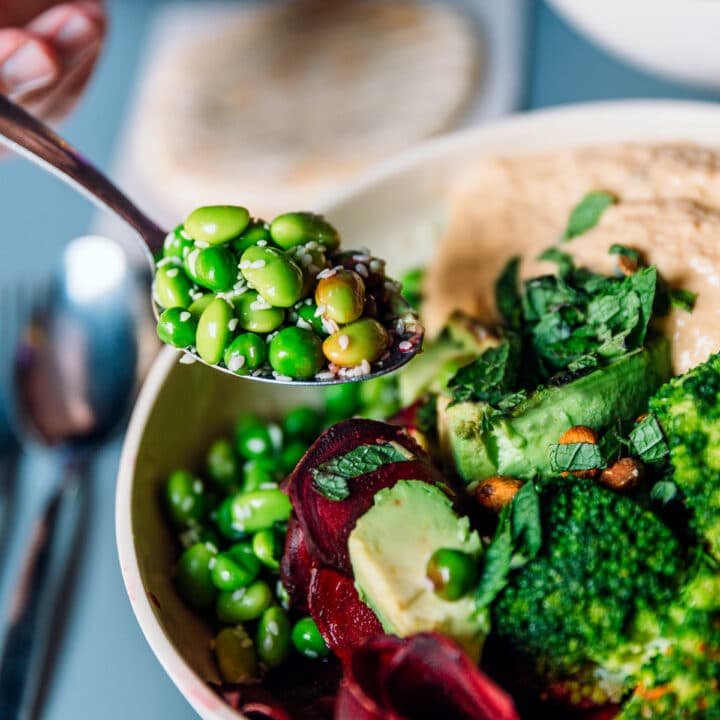 Vegan, skål, hand, sked, mat, klimat,