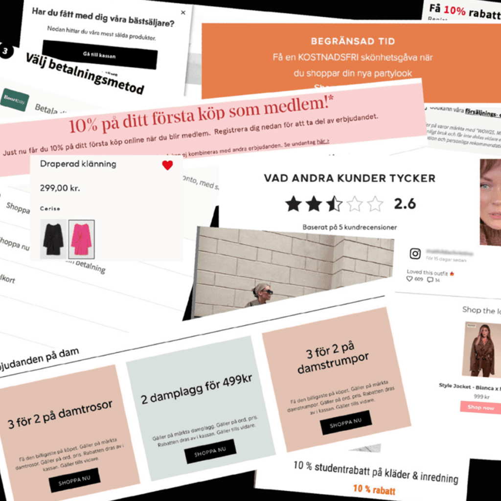 Exempel på modeföretagens säljbudskap och triggers i e-handeln