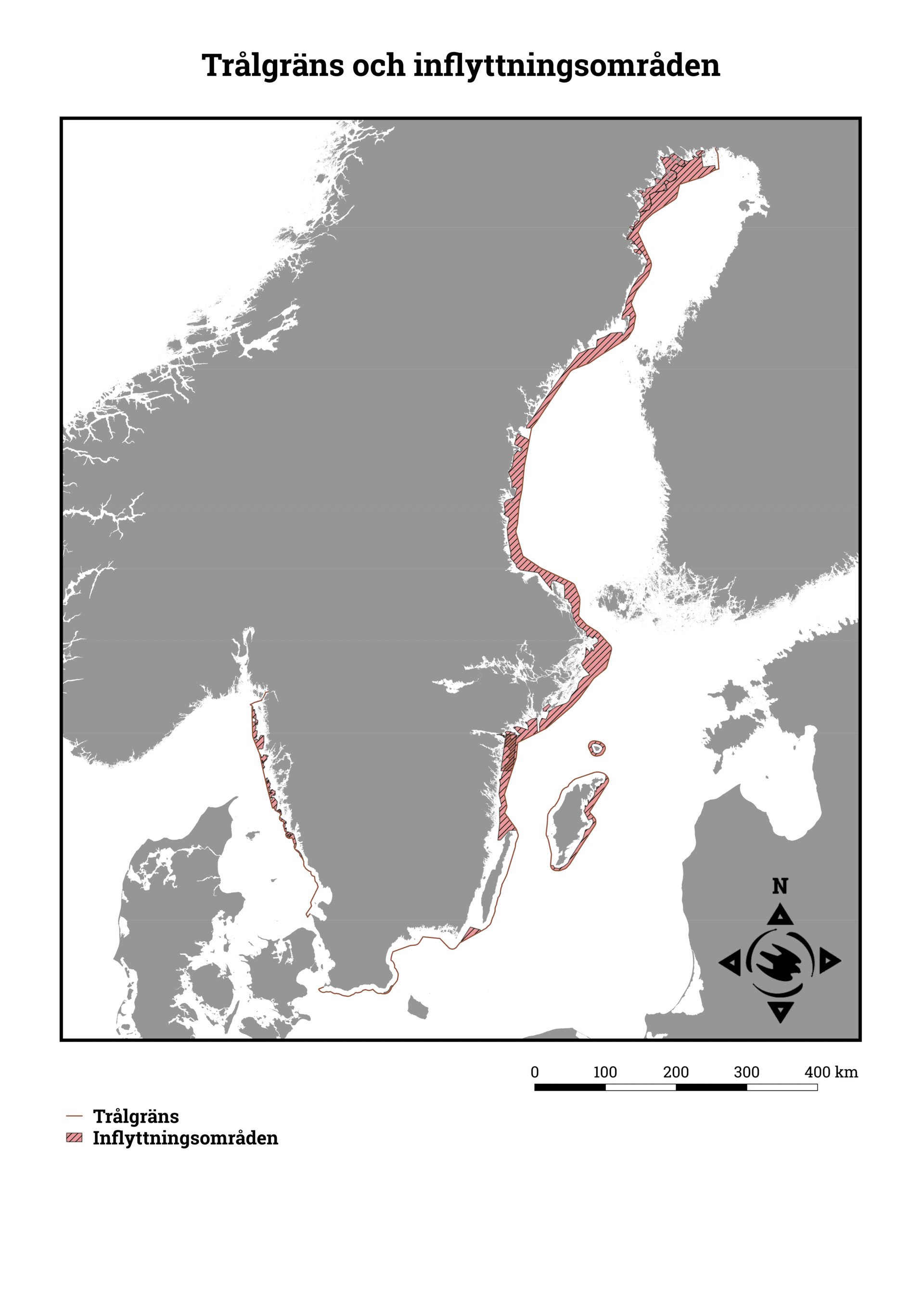 Karta med trålgräns och inflyttningsområden
